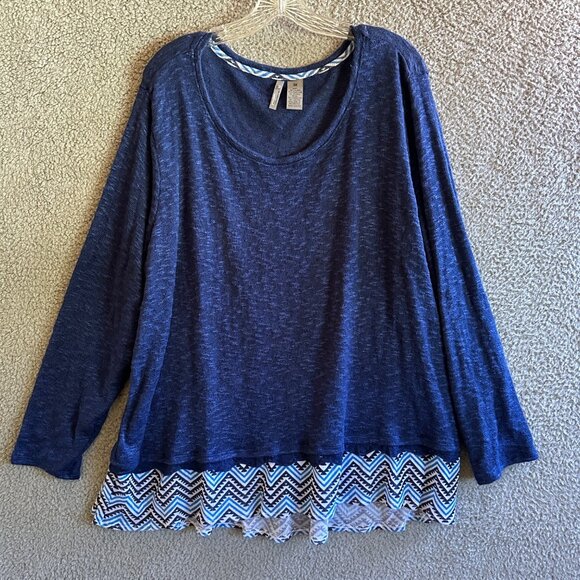 New Directions Weekend Woman 3X Navy Blue Chevron Hem Tunic Top Casual Layering - Picture 1 of 10